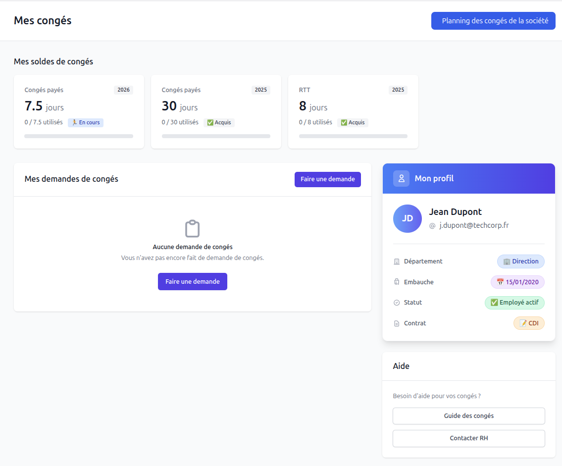 Page Mes congés avec soldes