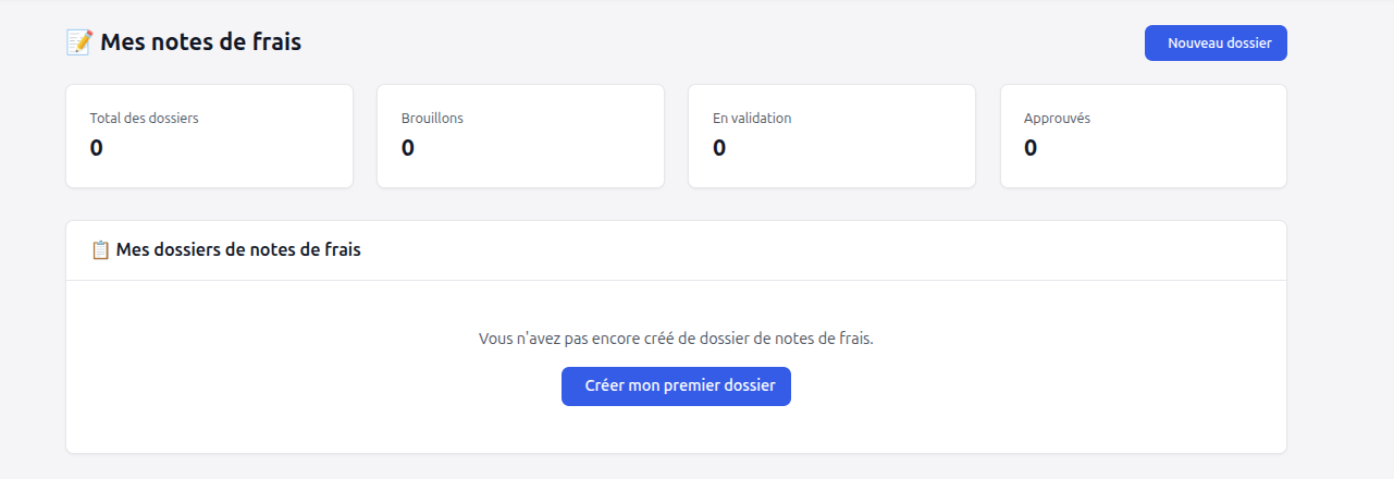 Formulaire de création de dossier de notes de frais