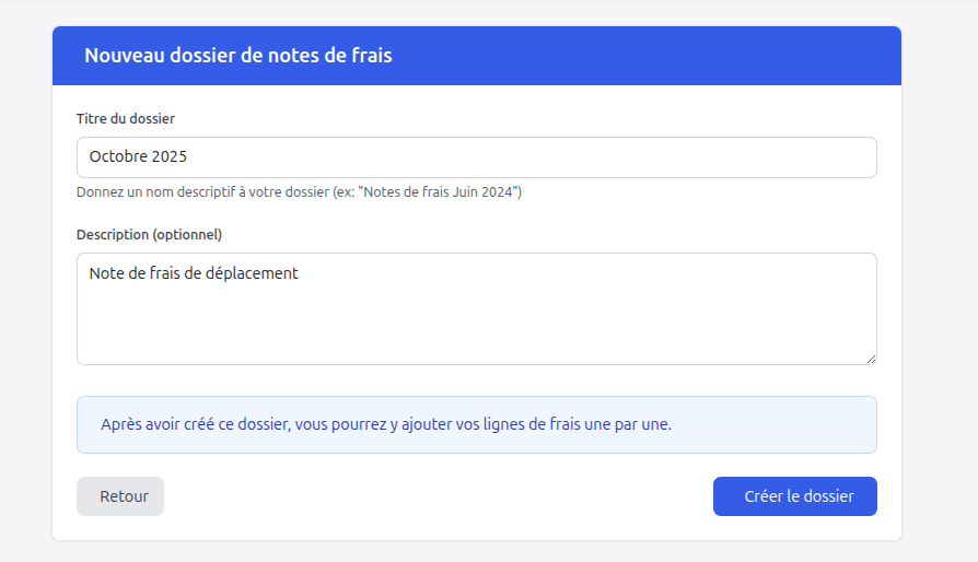 Dossier de notes de frais avec plusieurs lignes